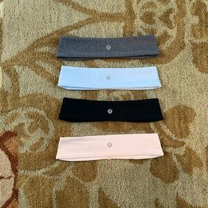 Lululemon Logo Headbands - Set of 4 (Gray, Light Blue, Black, Light Pink)